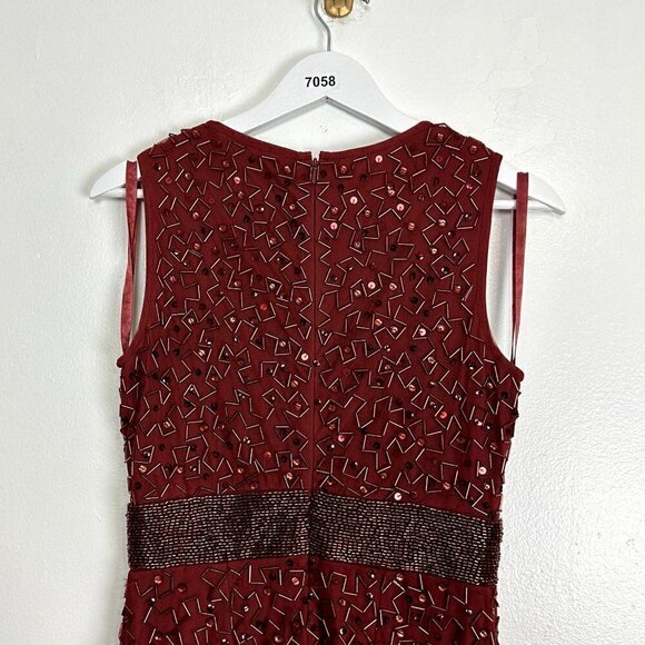 MAC DUGGAL Geometric Beaded Midi Cocktail Dress in Brick Size US 4 - Picture 7 of 10